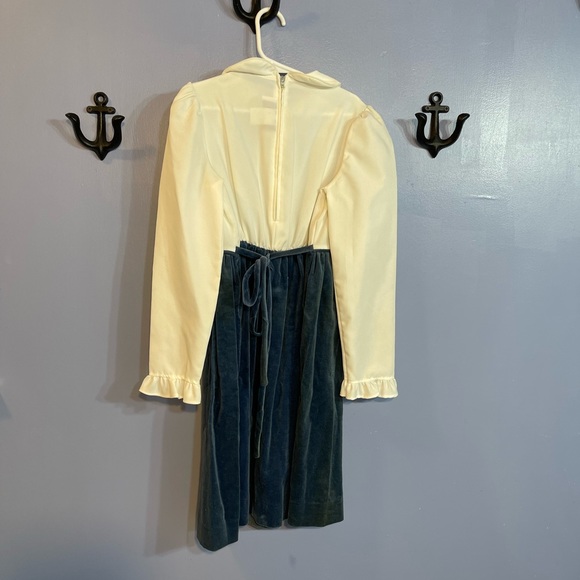 Vintage Youth Marshall Sinclair Dress White and Blue with Velvet Skirt Size 7 - Picture 3 of 6